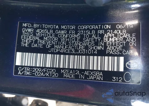 2020 Toyota Corolla Se from USA, damaged, VIN JTDP4RCE3LJ031014